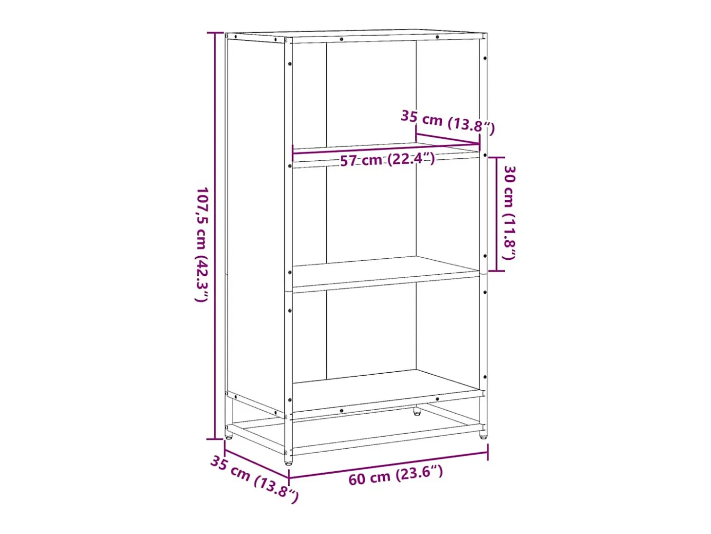 Estantería madera ingeniería negra 60x35x107,5 cm
