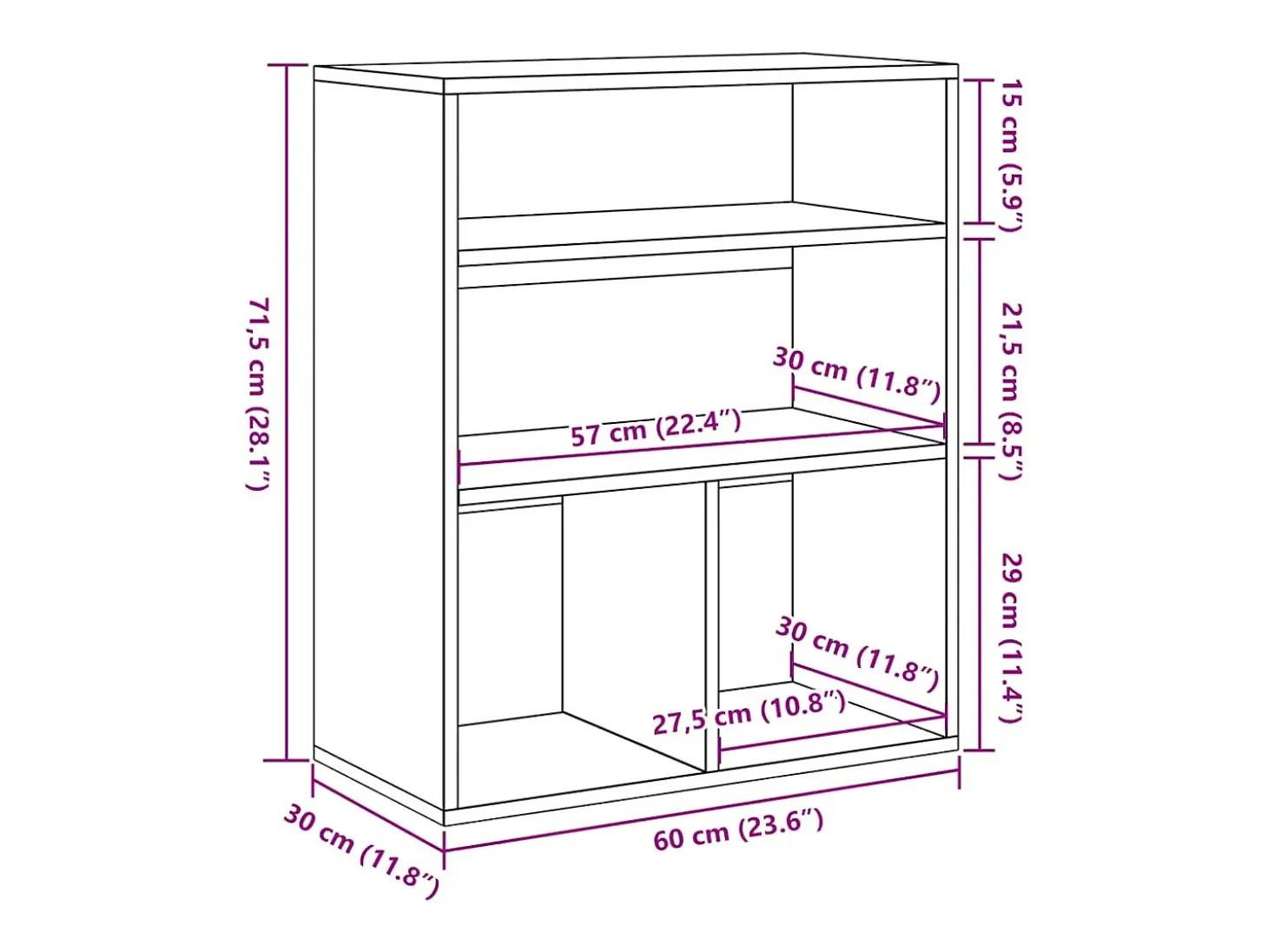 Estantería madera ingeniería madera envejecida 60x30x71,5 cm