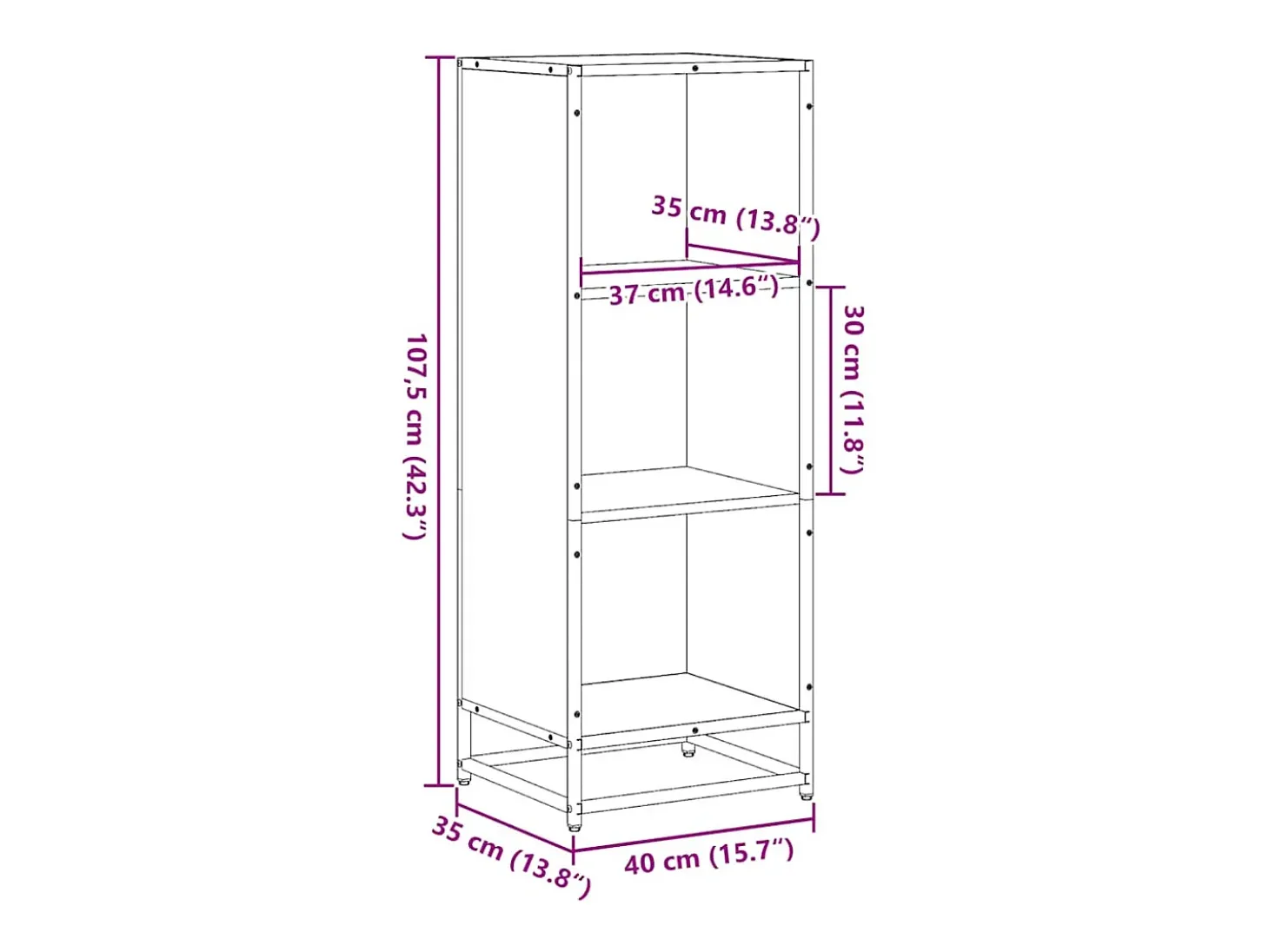 Estantería madera ingeniería negra 40x35x107,5 cm