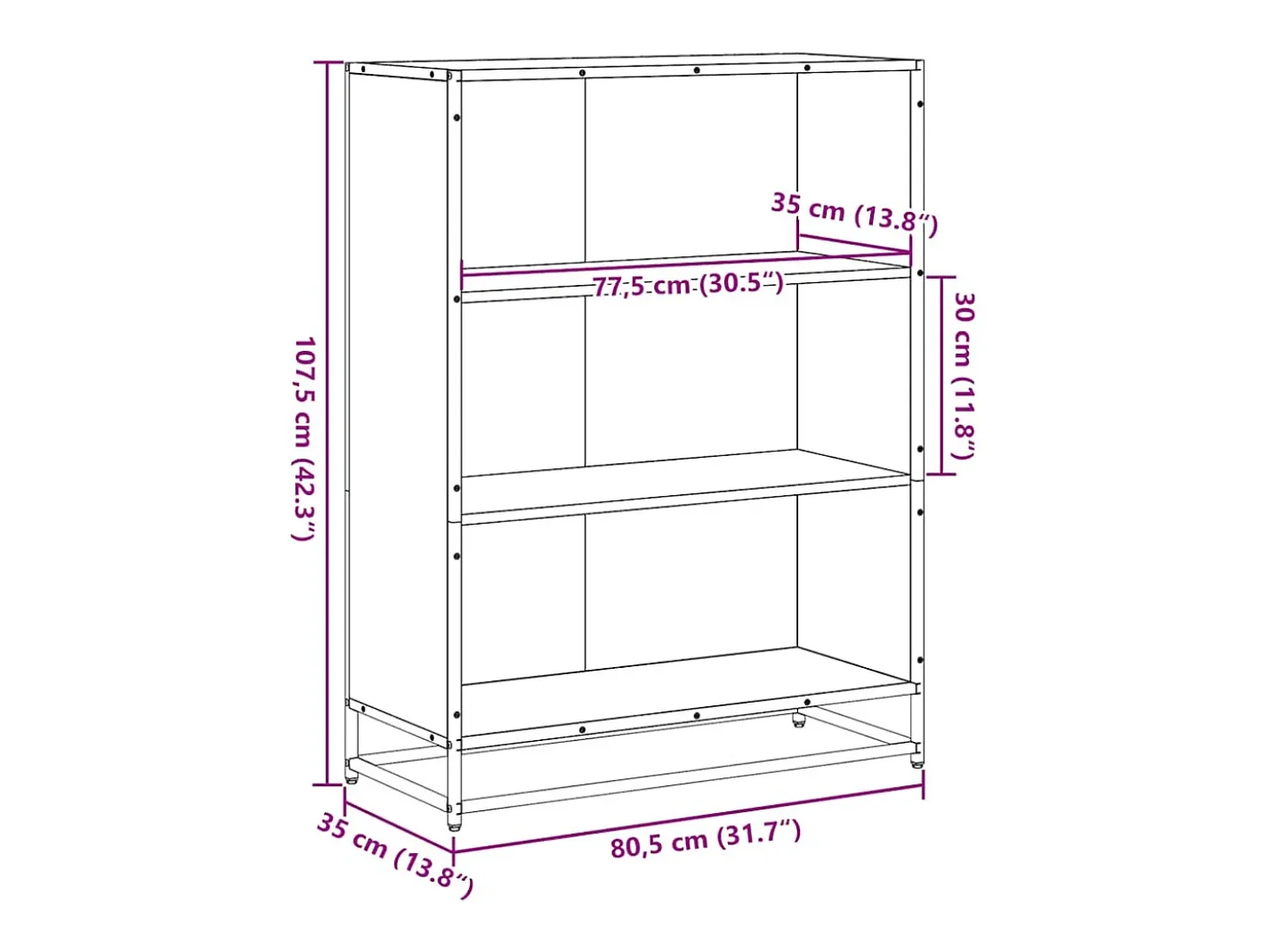 Estantería madera ingeniería gris sonoma 80,5x35x107,5 cm