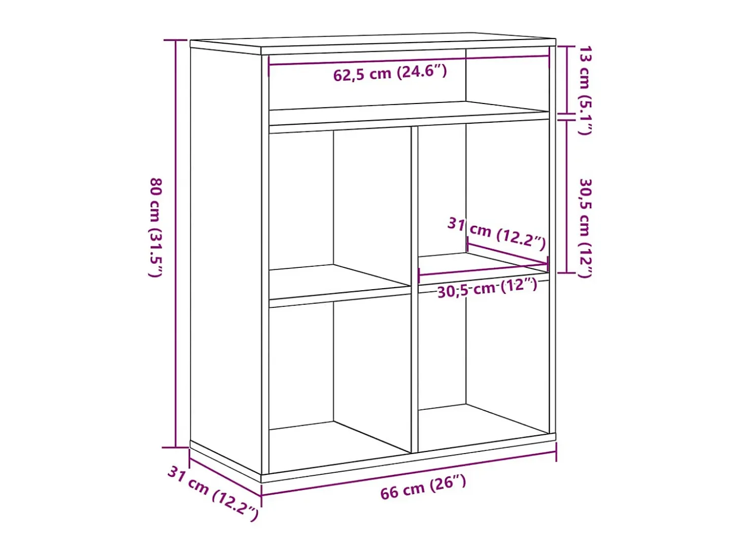 Estantería madera ingeniería madera envejecida 66x31x80 cm