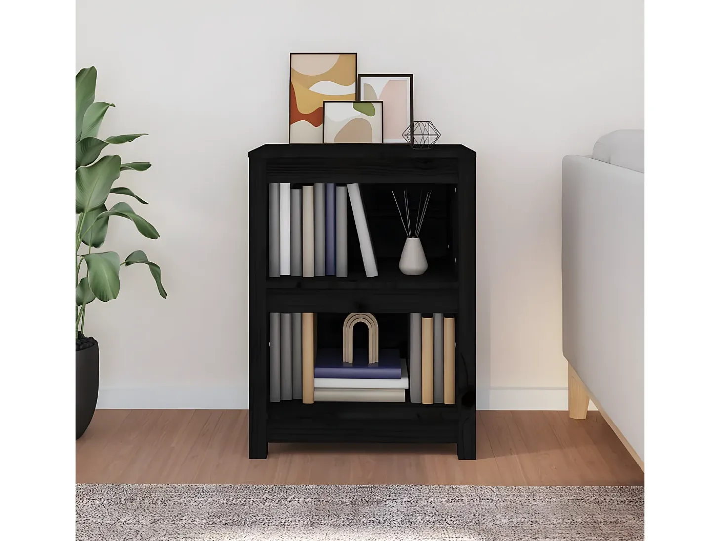 Estantería madera maciza de pino negra 50x35x68 cm
