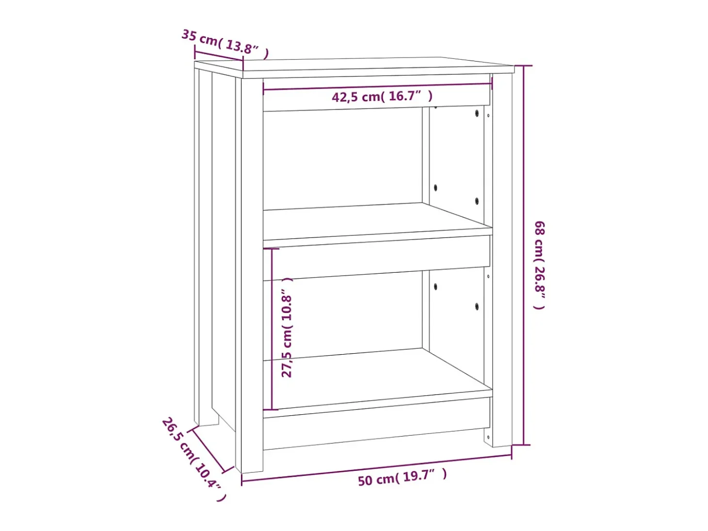 Estantería madera maciza de pino negra 50x35x68 cm