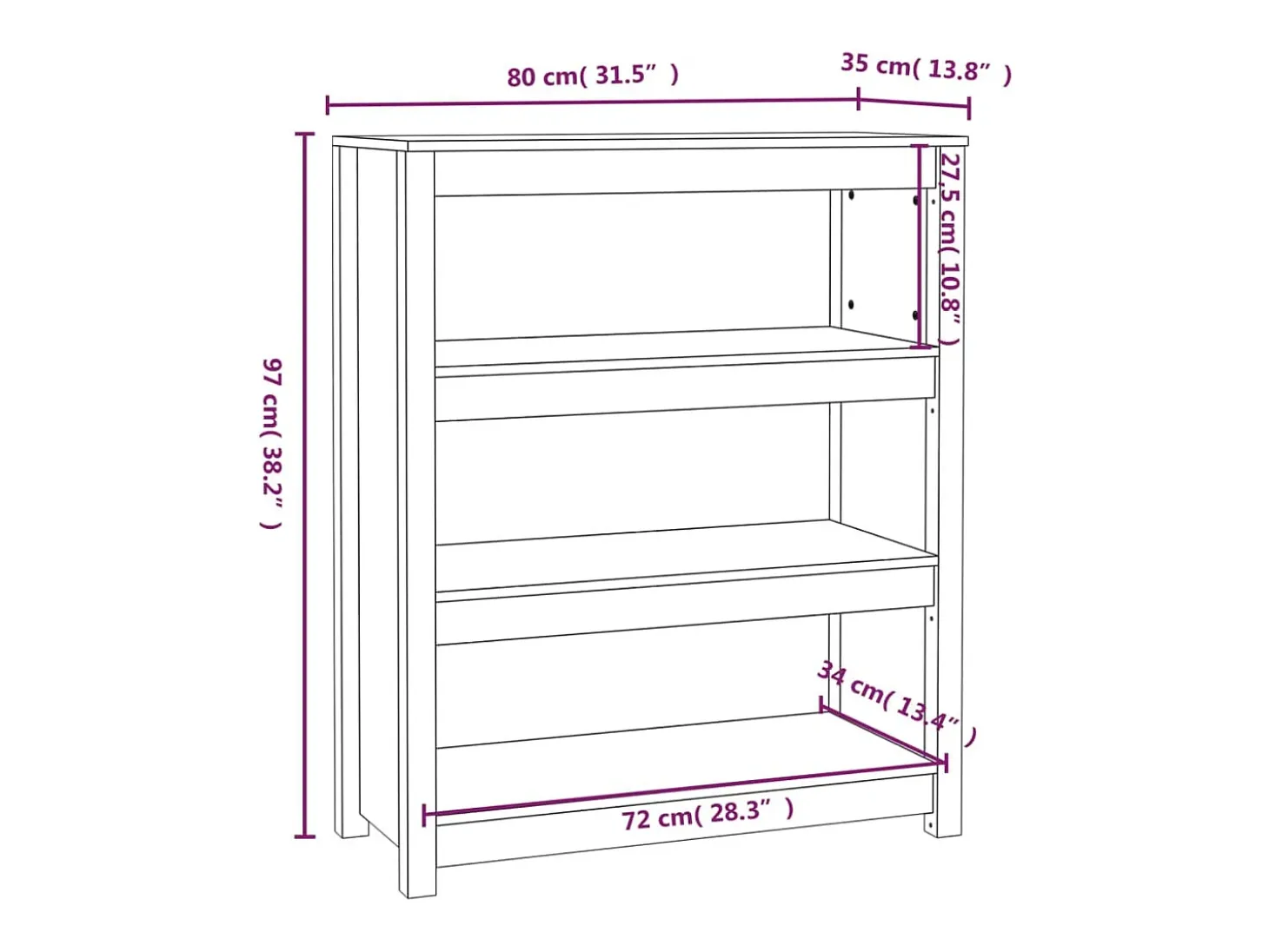Estantería madera maciza de pino marrón miel 80x35x97 cm