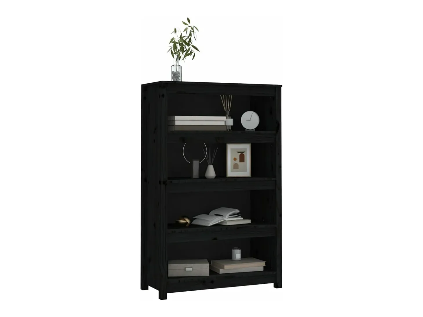 Estantería madera maciza de pino negra 80x35x126 cm