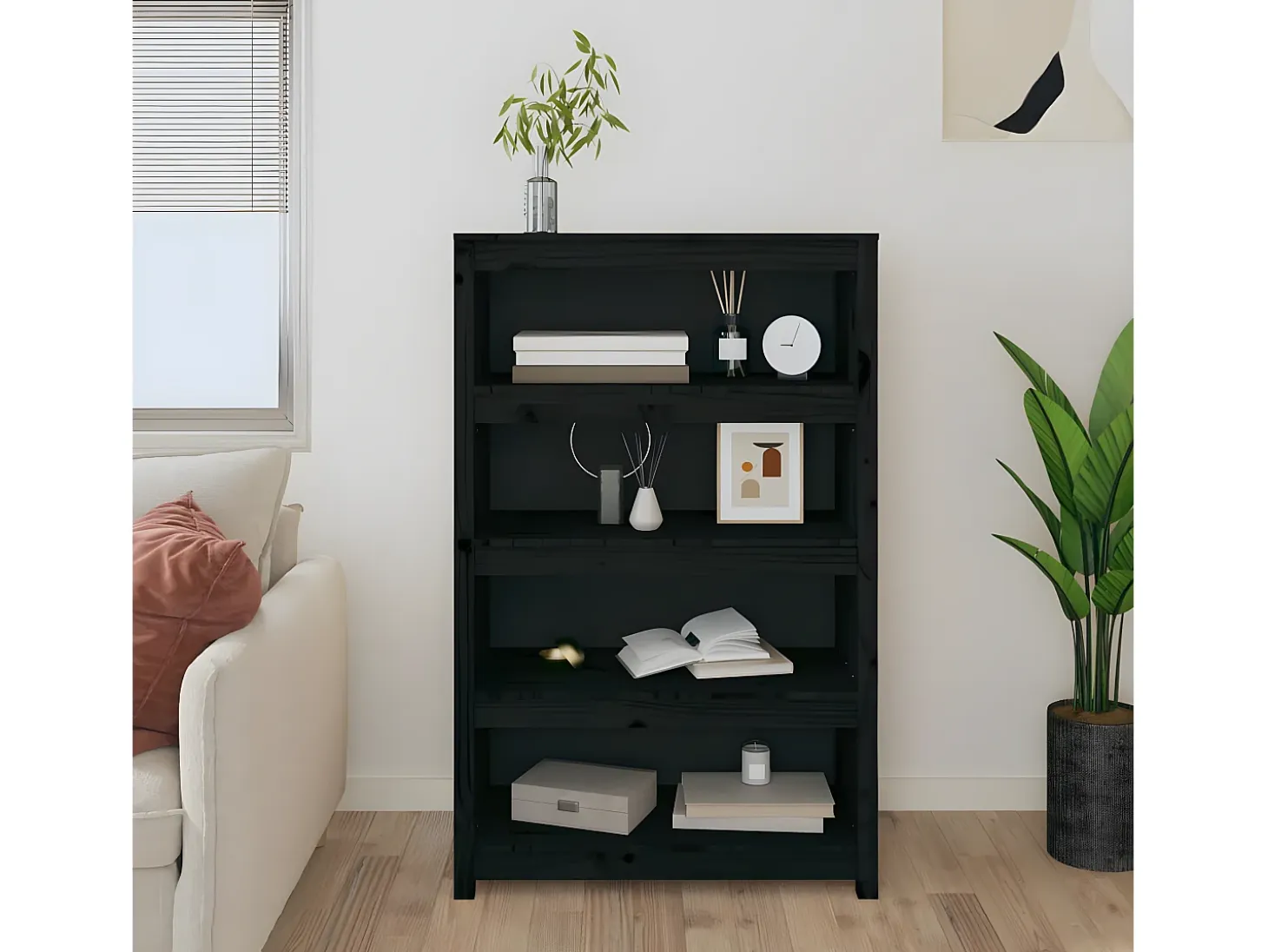Estantería madera maciza de pino negra 80x35x126 cm