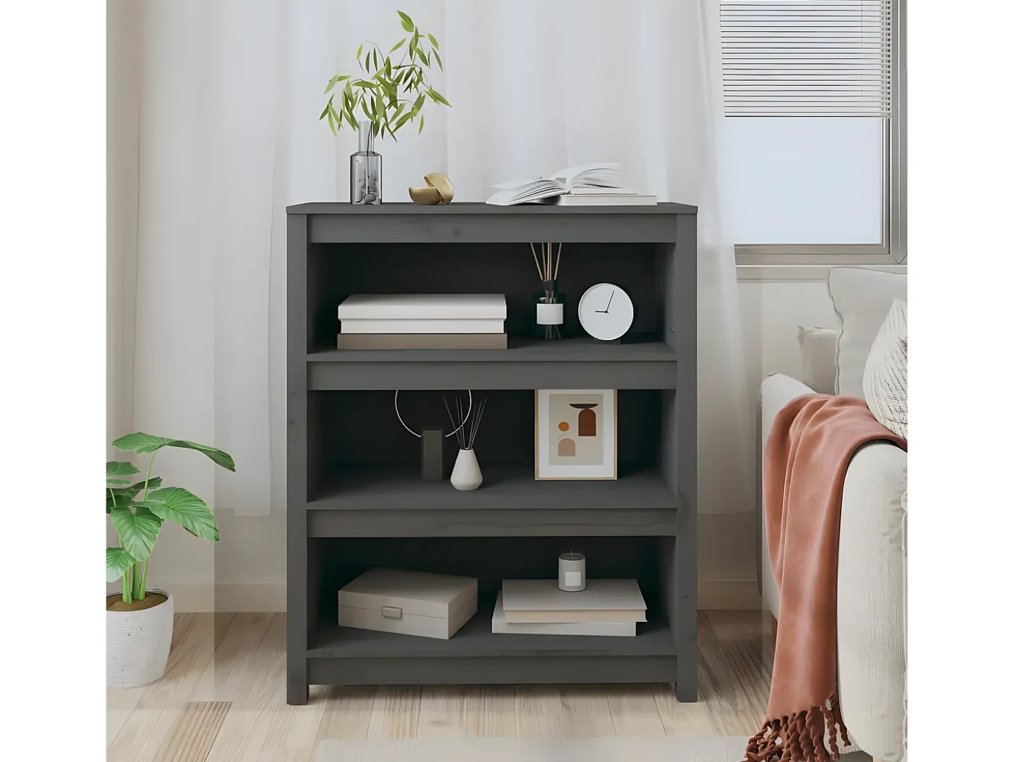 Estantería madera maciza de pino gris 80x35x97 cm