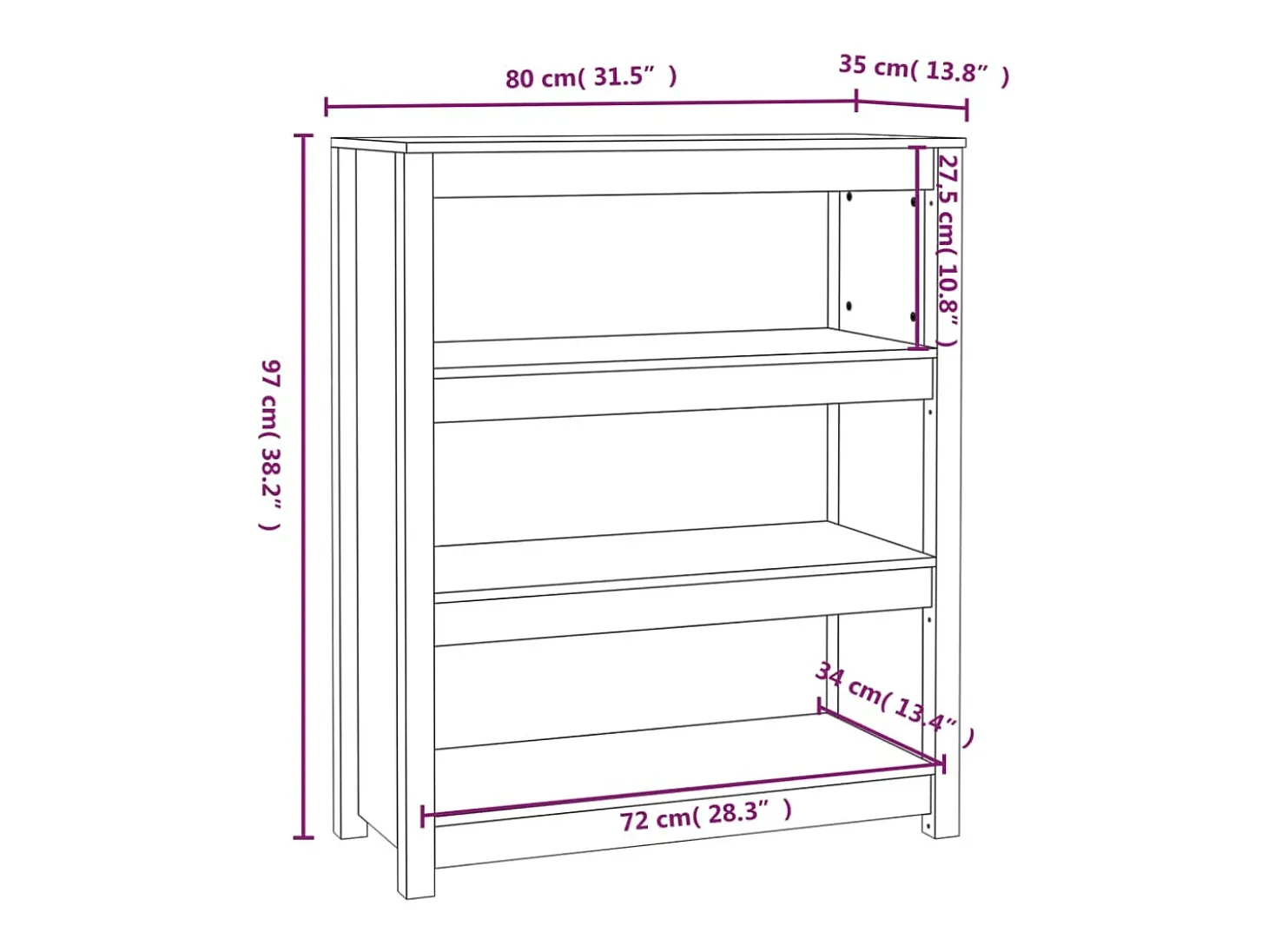 Estantería madera maciza de pino gris 80x35x97 cm