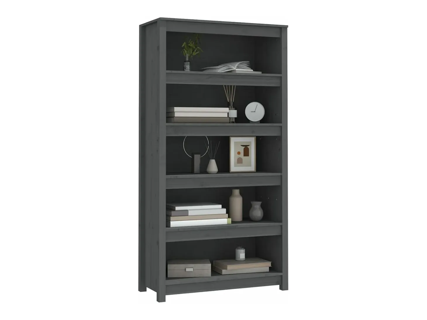 Estantería madera maciza de pino gris 80x35x154 cm