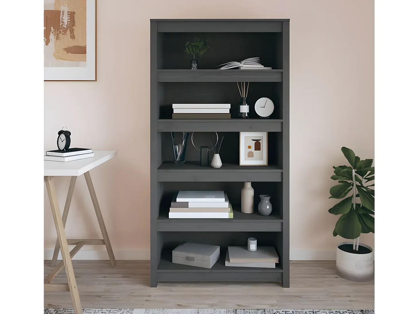Estantería madera maciza de pino gris 80x35x154 cm