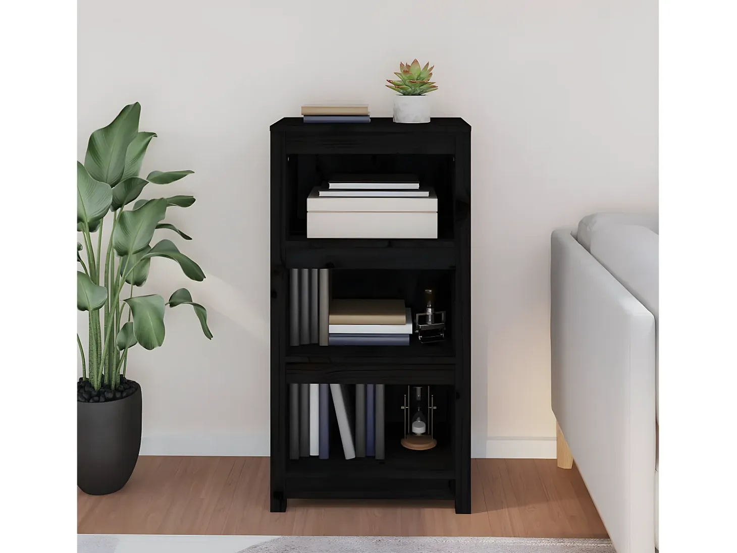 Estantería madera maciza de pino negra 50x35x97 cm