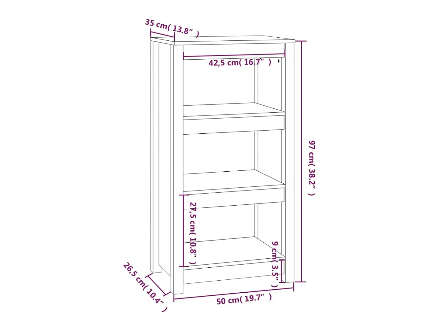 Estantería madera maciza de pino negra 50x35x97 cm