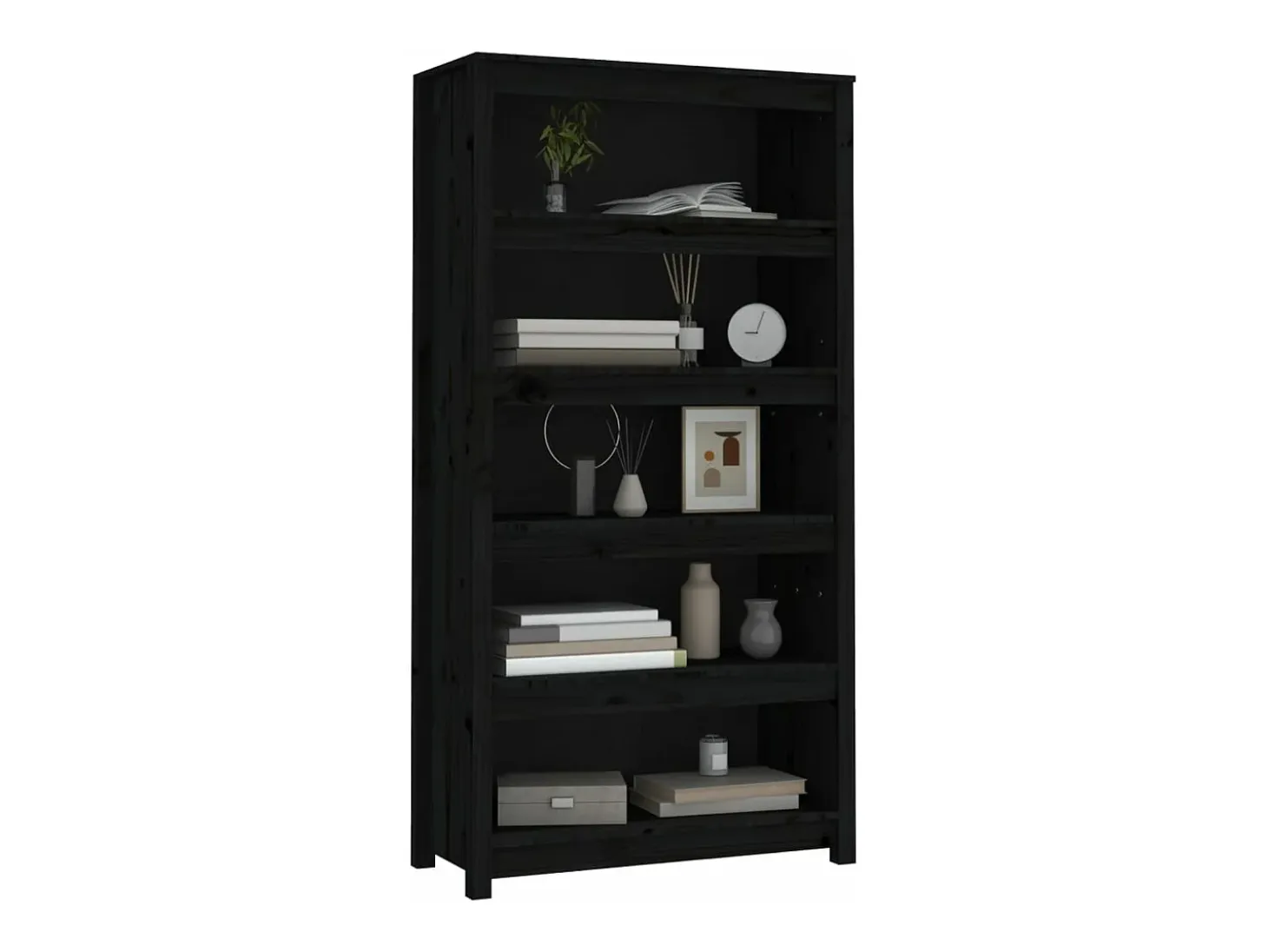 Estantería madera maciza de pino negra 80x35x154 cm