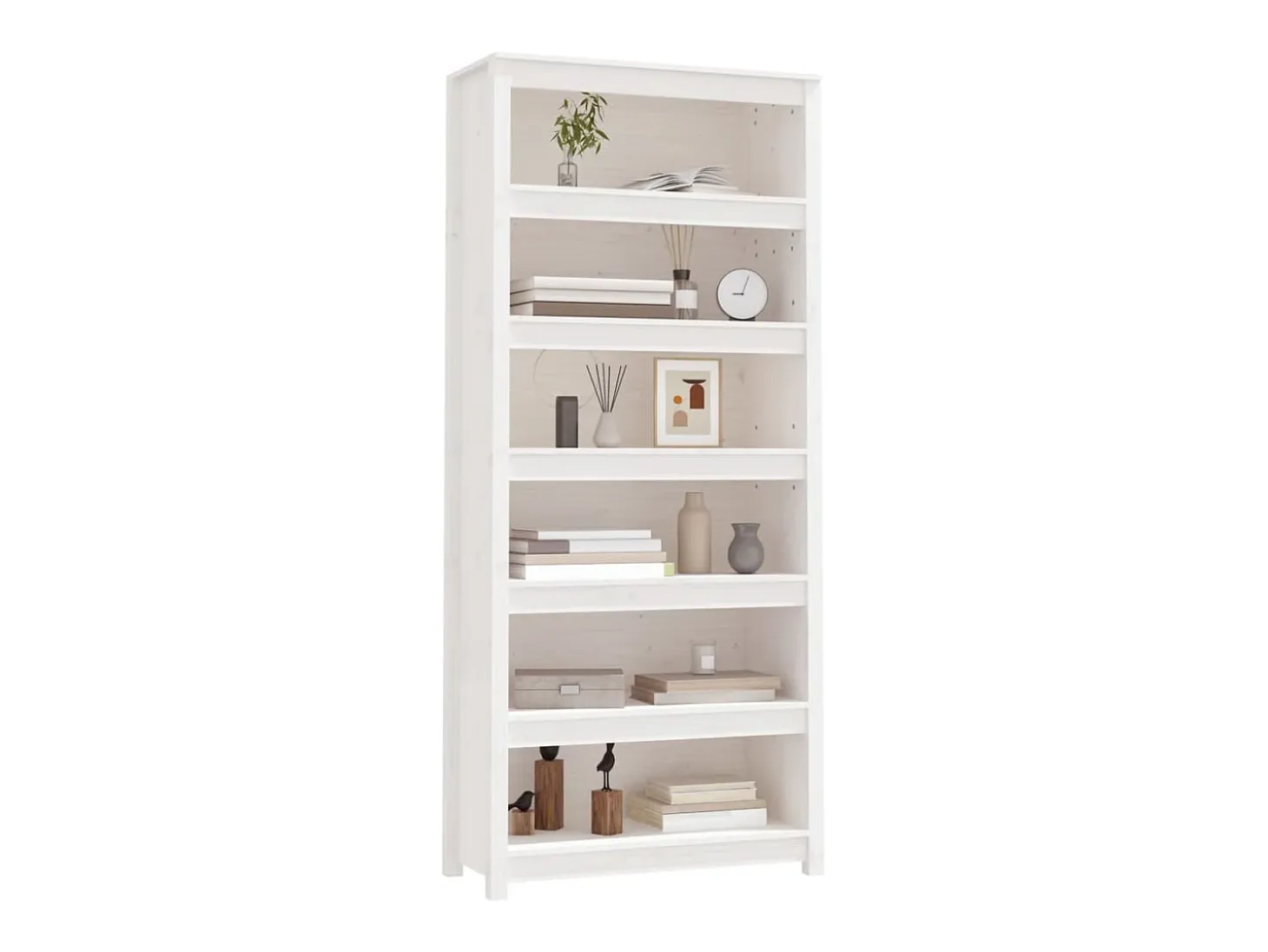 Estantería madera maciza de pino blanca 80x35x183 cm