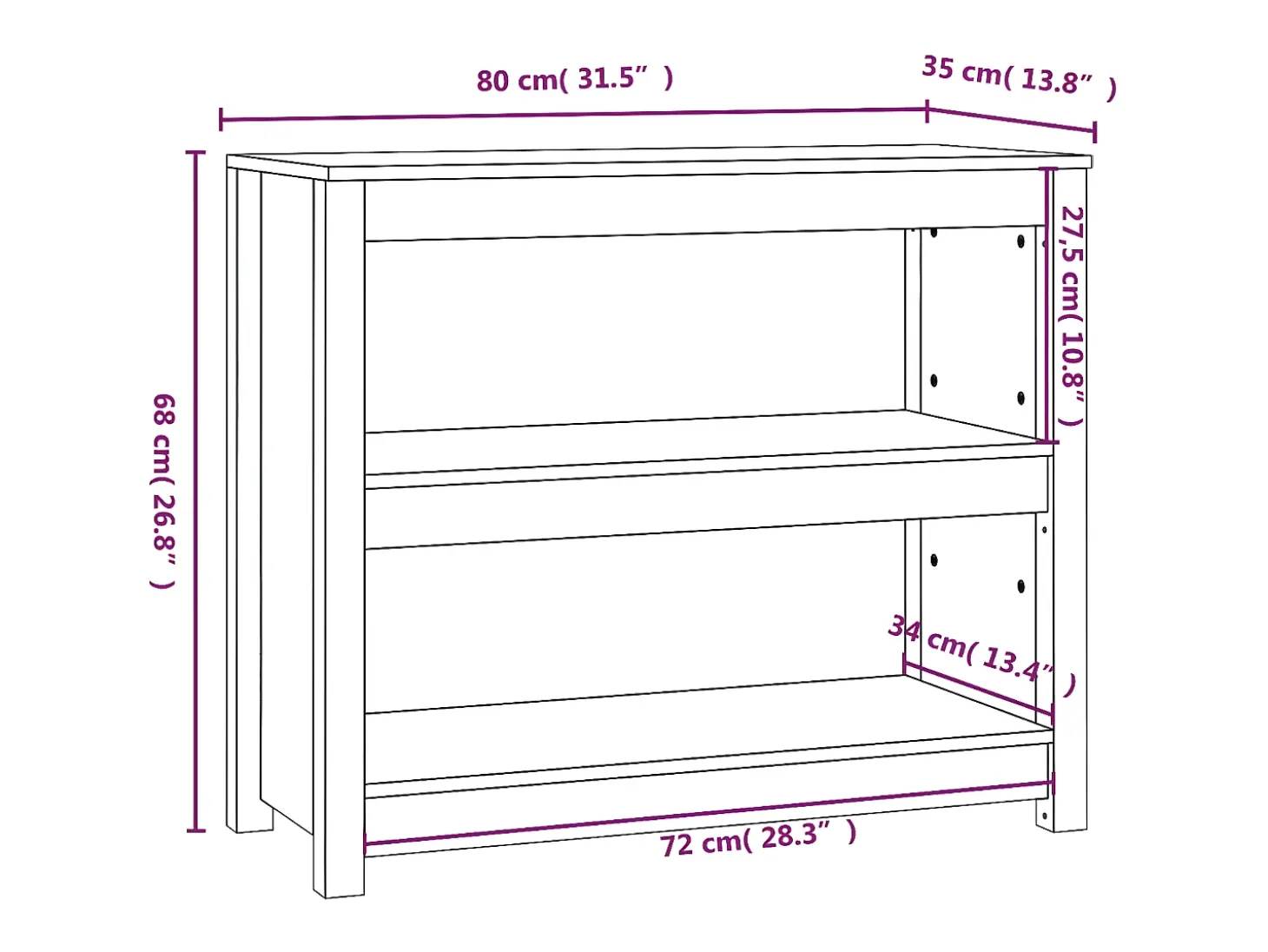Estantería madera maciza de pino gris 80x35x68 cm