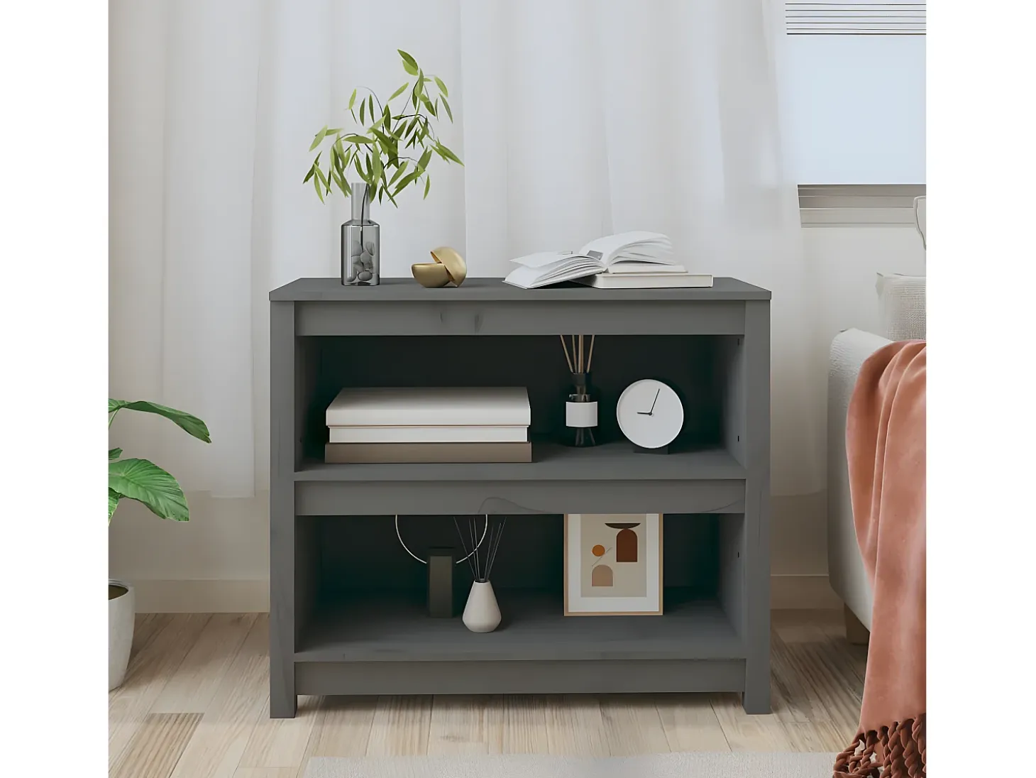 Estantería madera maciza de pino gris 80x35x68 cm