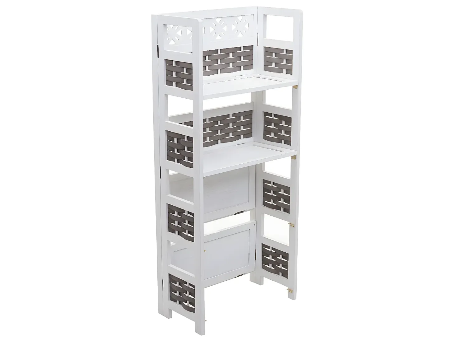 Estantería MCW-K86, blanco, mimbre gris
