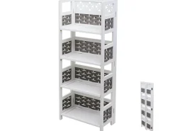 Estantería MCW-K86, blanco, mimbre gris