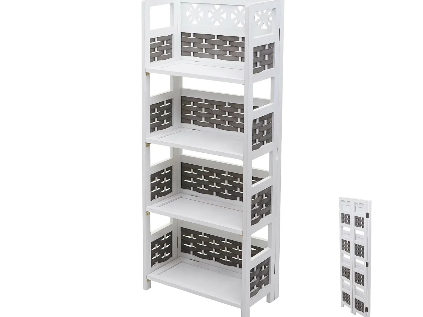 Estantería MCW-K86, blanco, mimbre gris