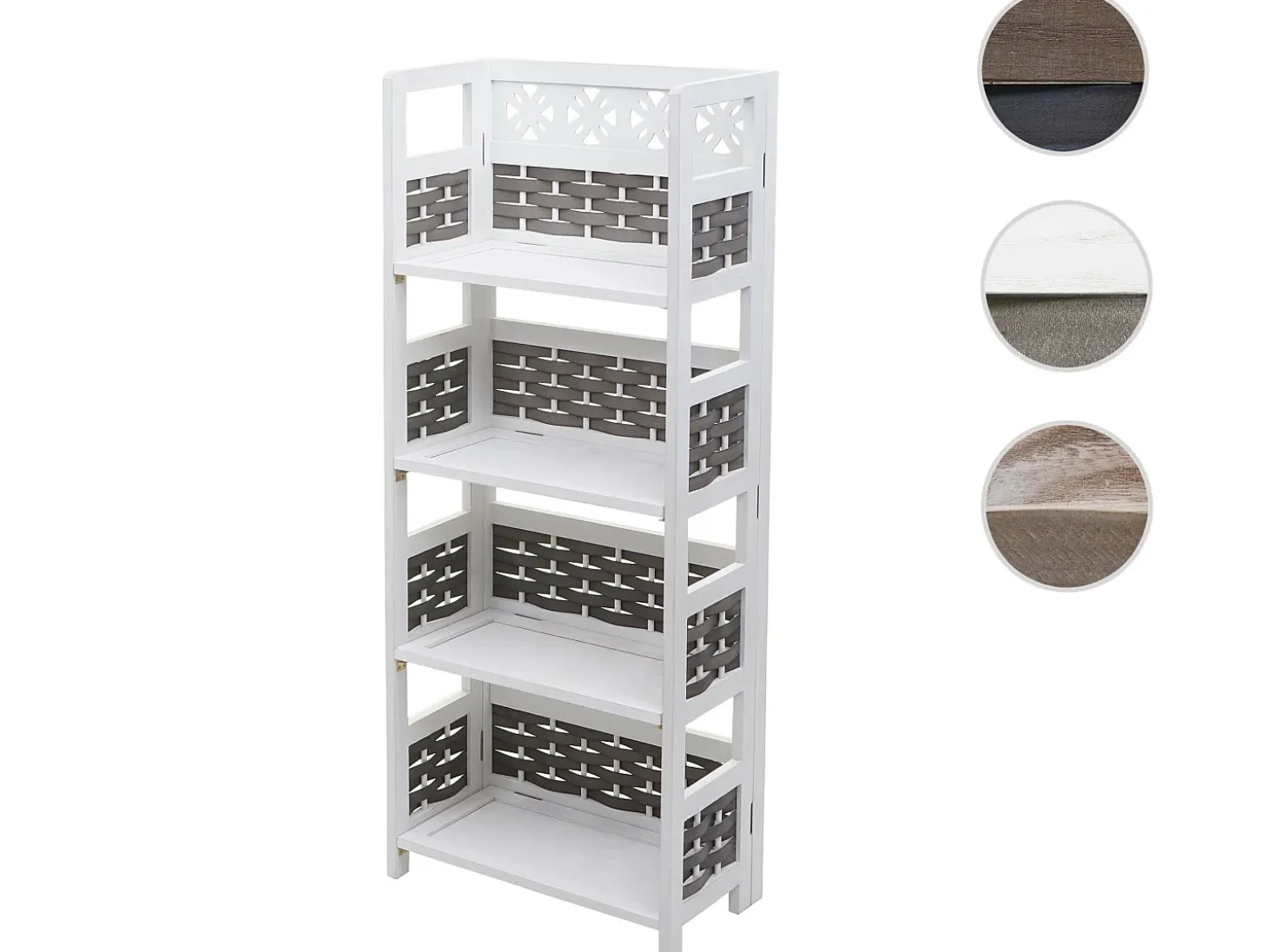 Estantería MCW-K86, blanco, mimbre gris