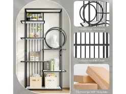 Estantería metálica - 100 x 30 x 180 cm - tubo de acero macizo - estructura geométrica - MDF + Metal - blanco + negro
