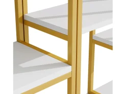 Estantería moderna 160x29,5x180 cm - Estantes a varios niveles - Estructura de tubos de acero y MDF - Forma rectangular - Dorado y blanco