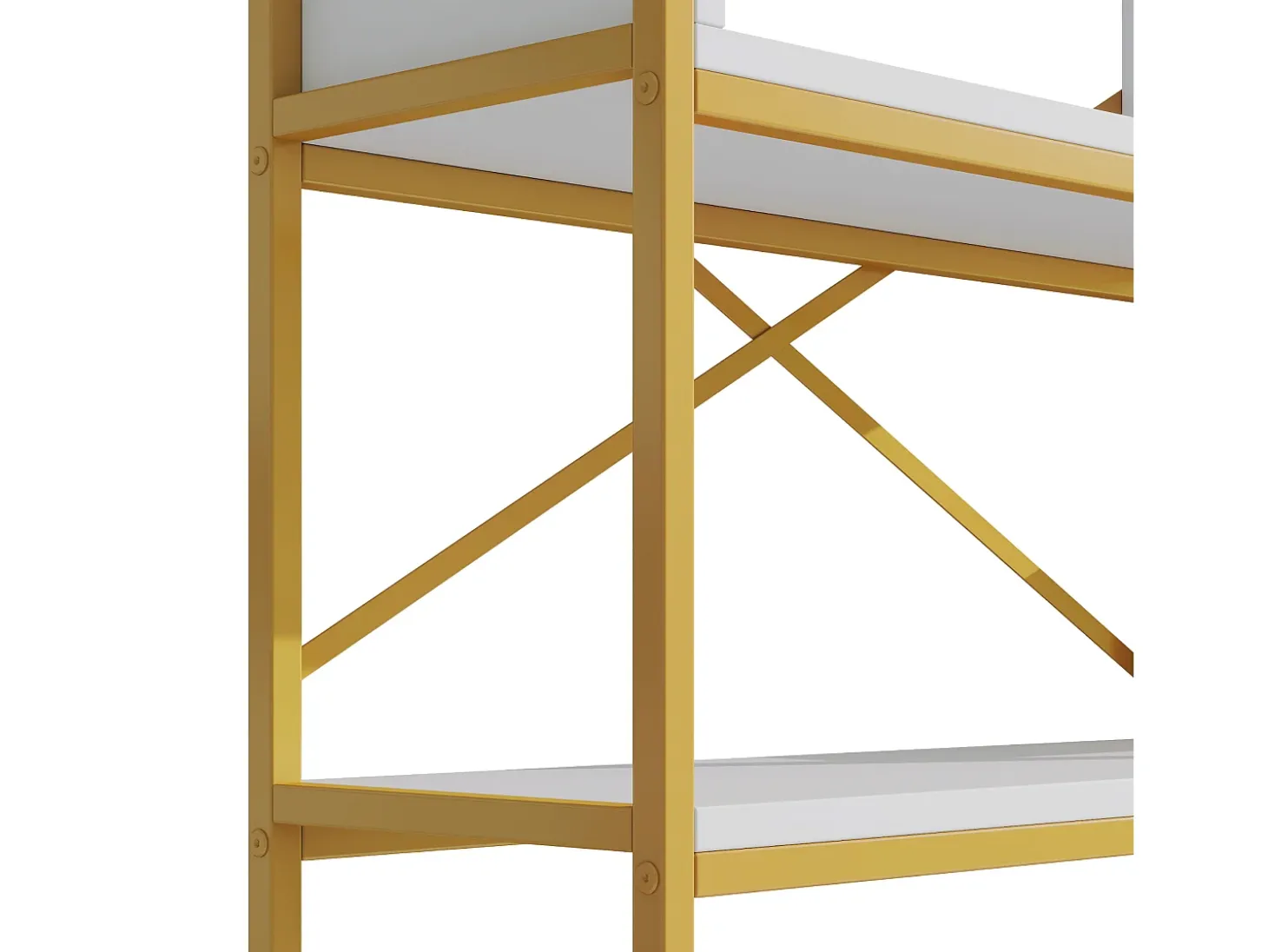 Estantería moderna 160x29,5x180 cm - Estantes a varios niveles - Estructura de tubos de acero y MDF - Forma rectangular - Dorado y blanco