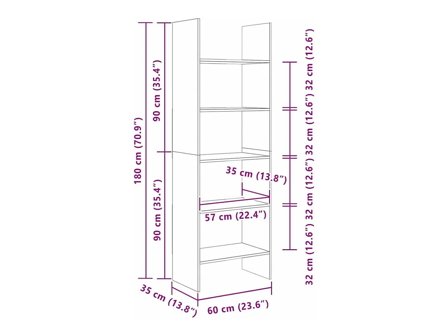 Estantería para libros Roble artisan 60 x 35 x 180 cm