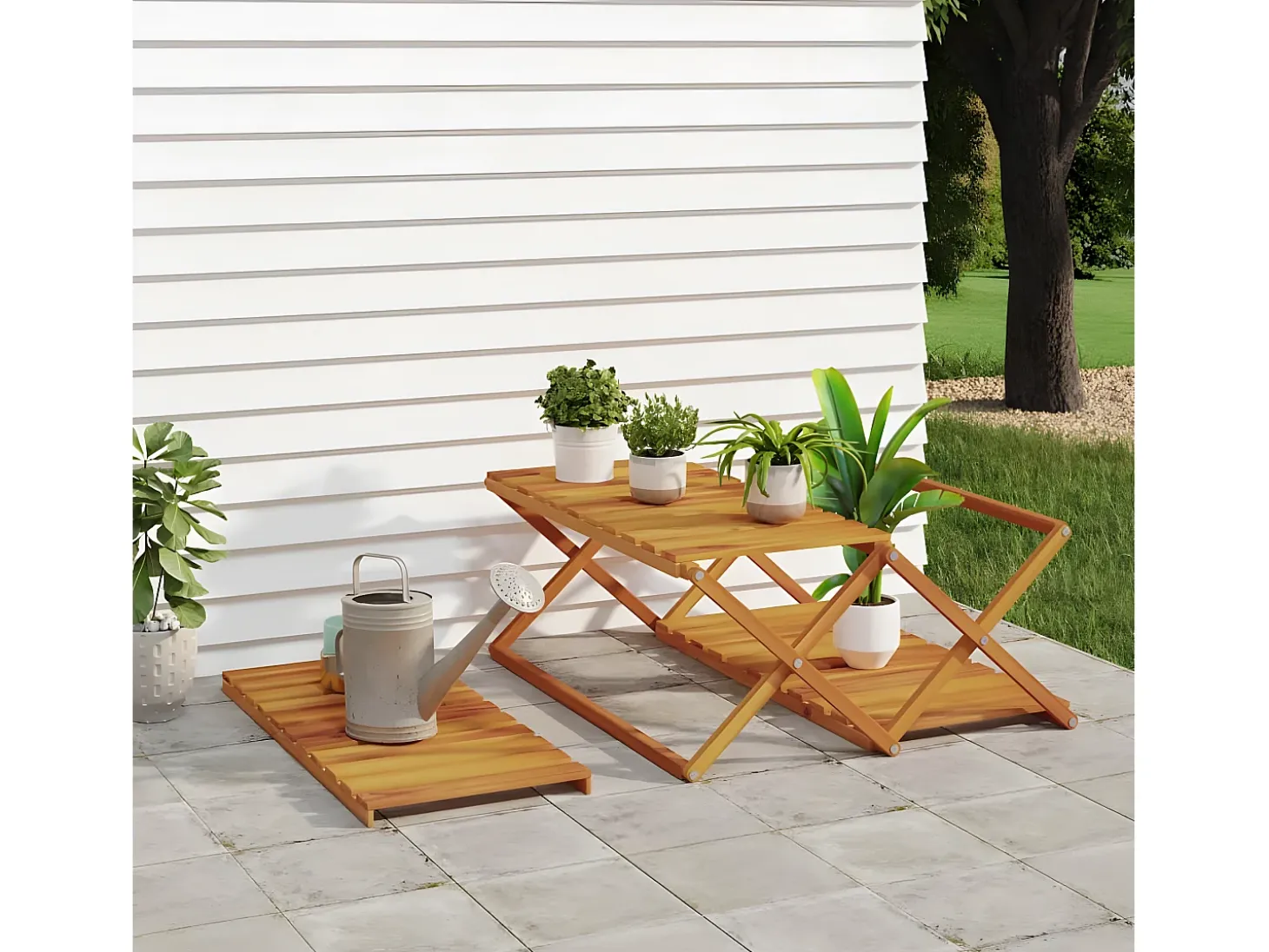 Estantería plegable 3 alturas madera acacia marrón 70x31x63 cm