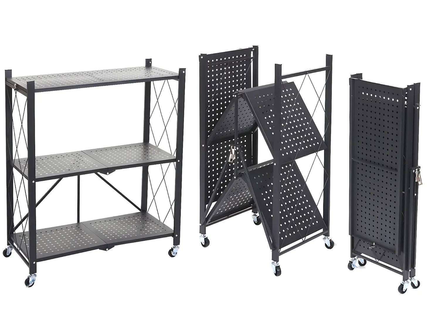 Estantería plegable MCW-J85, negro, 3 niveles