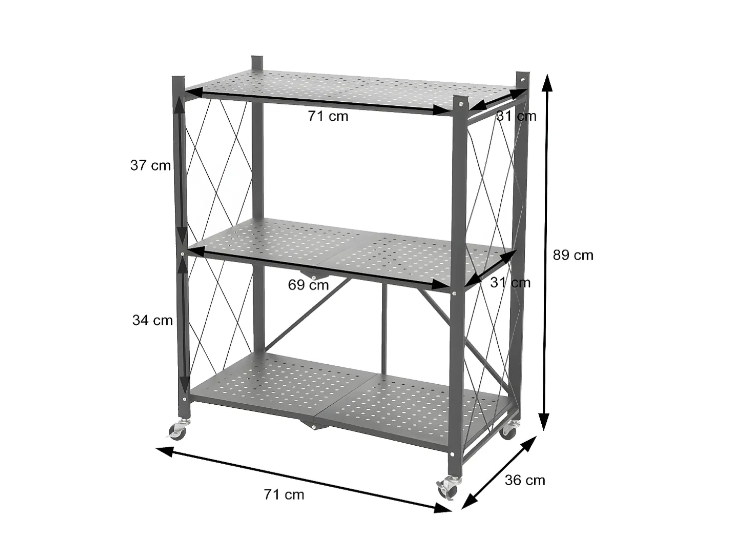 Estantería plegable MCW-J85, negro, 3 niveles