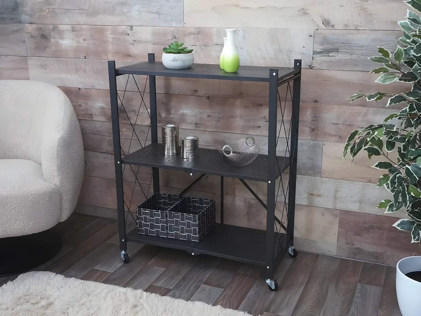 Estantería plegable MCW-J85, negro, 3 niveles