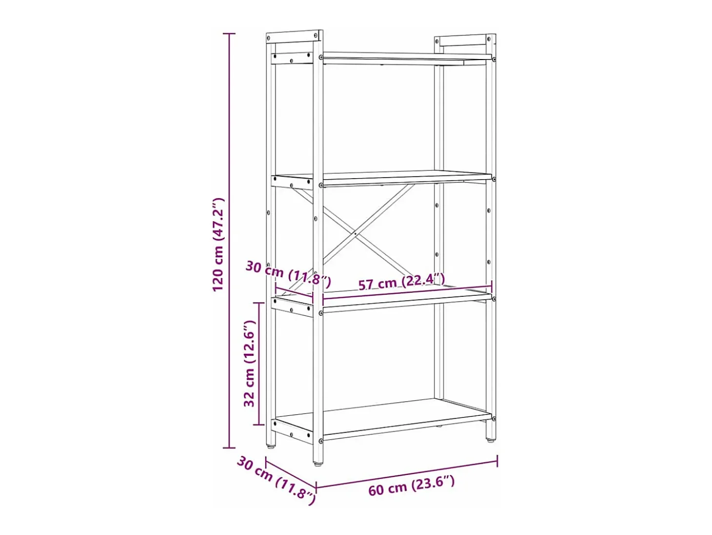 Estantería Roble negro 60 x 30 x 118 cm Madera contrachapada