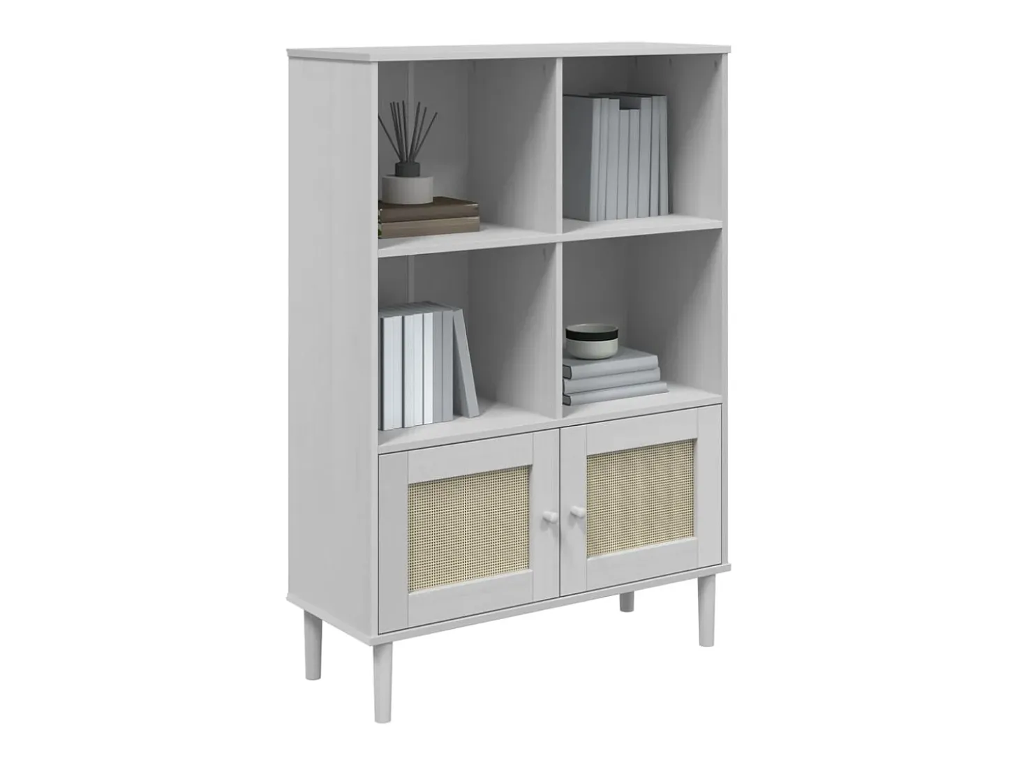 Estantería SENJA aspecto ratán madera pino blanco 90x35x130 cm