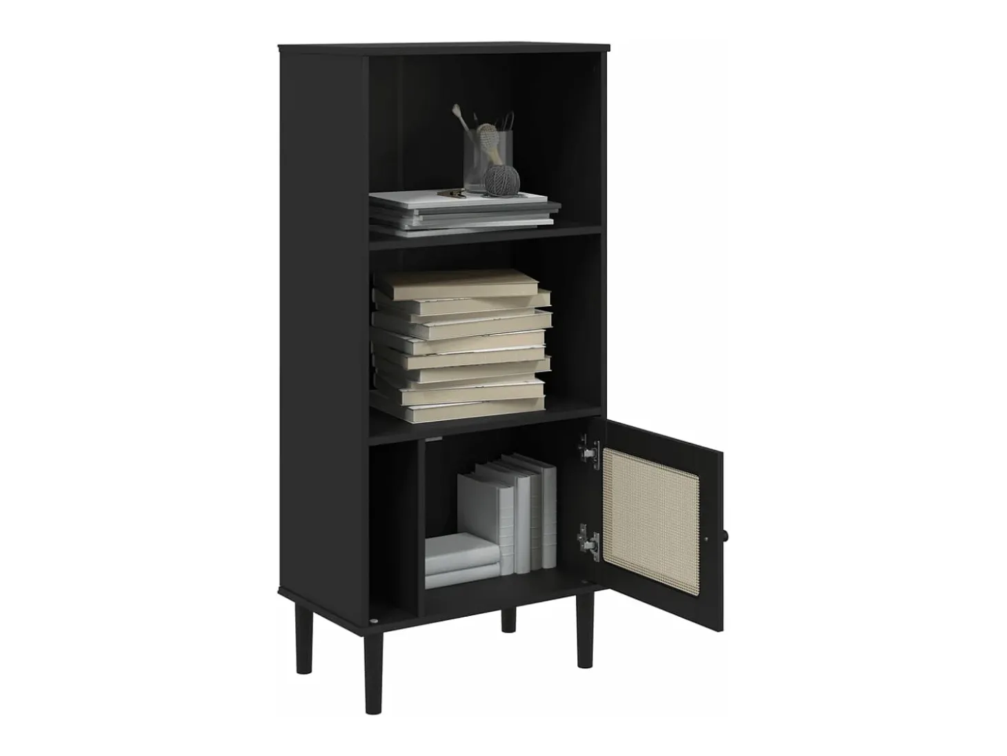 Estantería SENJA aspecto ratán madera pino negro 60x35x130 cm