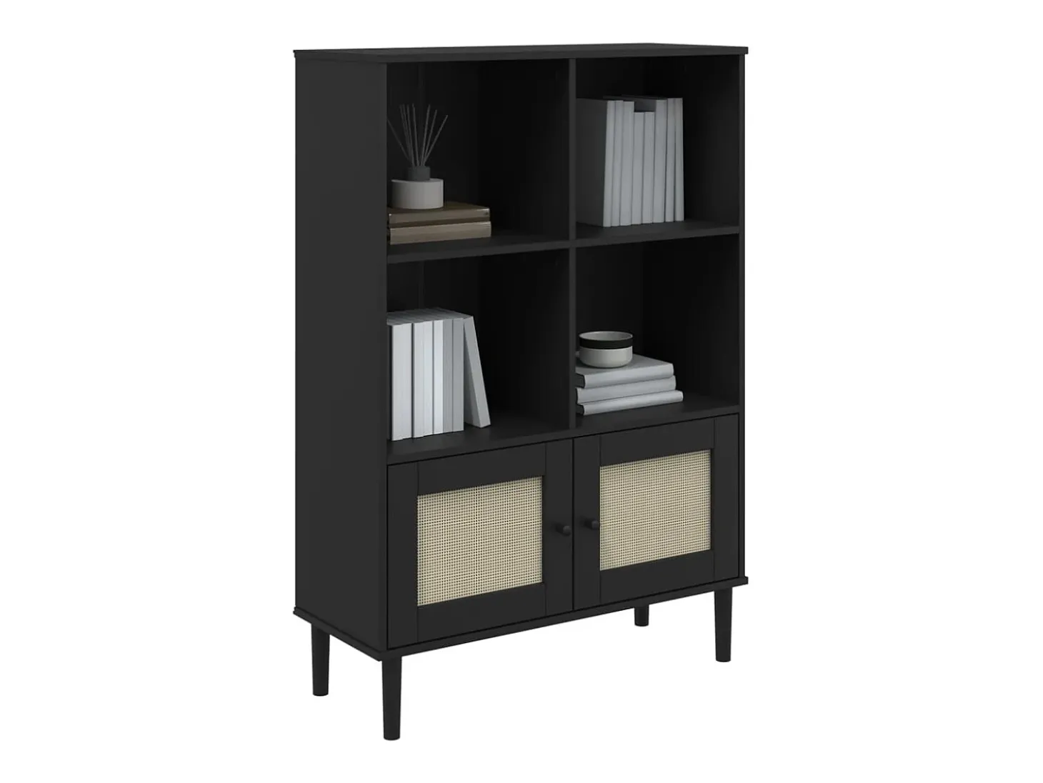 Estantería SENJA aspecto ratán madera pino negro 90x35x130 cm