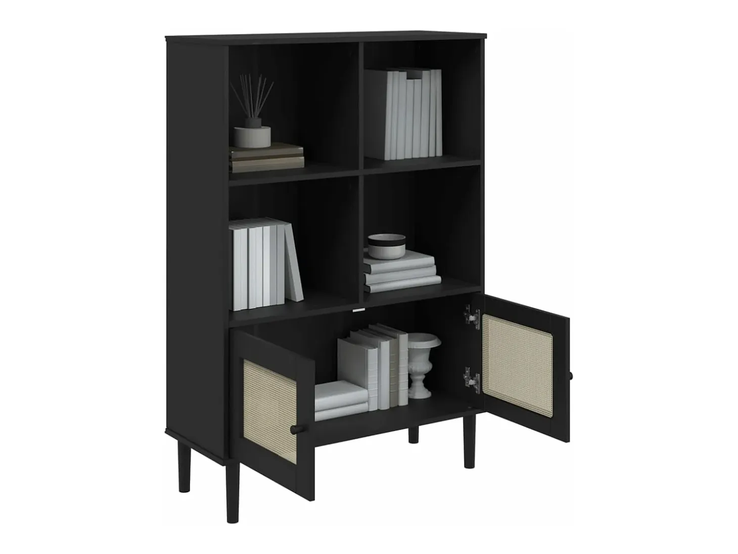 Estantería SENJA aspecto ratán madera pino negro 90x35x130 cm