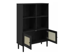 Estantería SENJA aspecto ratán madera pino negro 90x35x130 cm