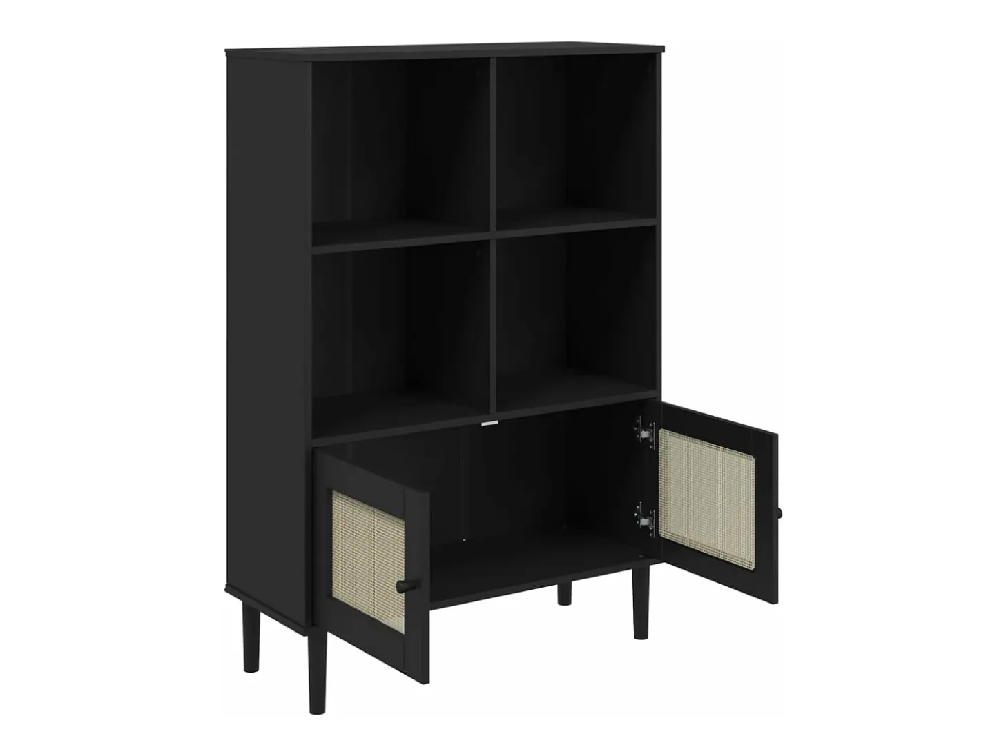 Estantería SENJA aspecto ratán madera pino negro 90x35x130 cm