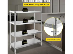 Estantería SucceBuy de Acero Inoxidable, 4 Estantes, 122 x 48 x 150 CM, Capacidad de Carga 600 KG