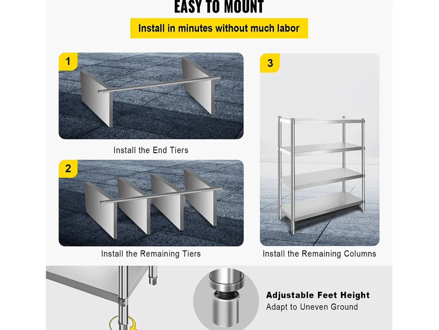 Estantería SucceBuy de Acero Inoxidable, 4 Estantes, 122 x 48 x 150 CM, Capacidad de Carga 600 KG