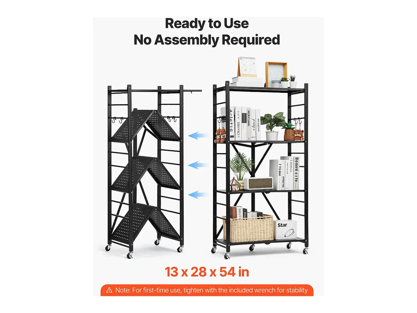 Estantería SucceBuy Plegable Móvil, 4 Niveles, Estantería Plegable con Ruedas, 71x33x137 cm, Metal Robusto, Carga Estática 340 kg Dinámica 90,7 kg