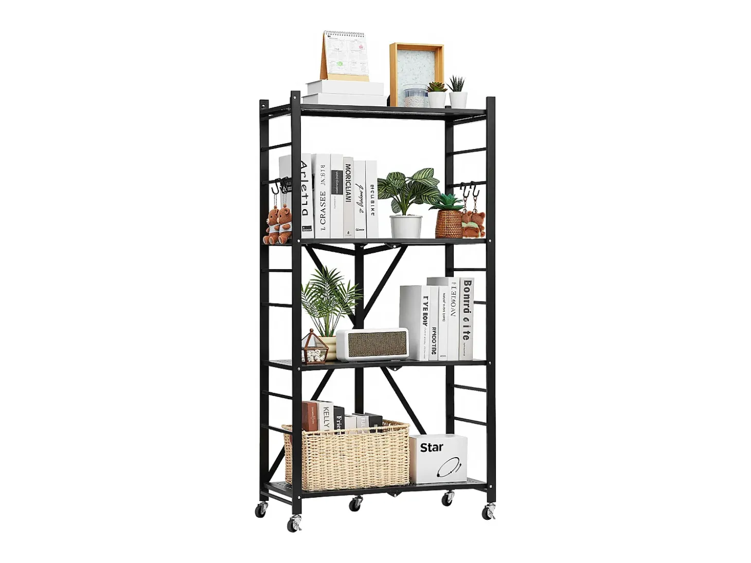 Estantería SucceBuy Plegable Móvil, 4 Niveles, Estantería Plegable con Ruedas, 71x33x137 cm, Metal Robusto, Carga Estática 340 kg Dinámica 90,7 kg