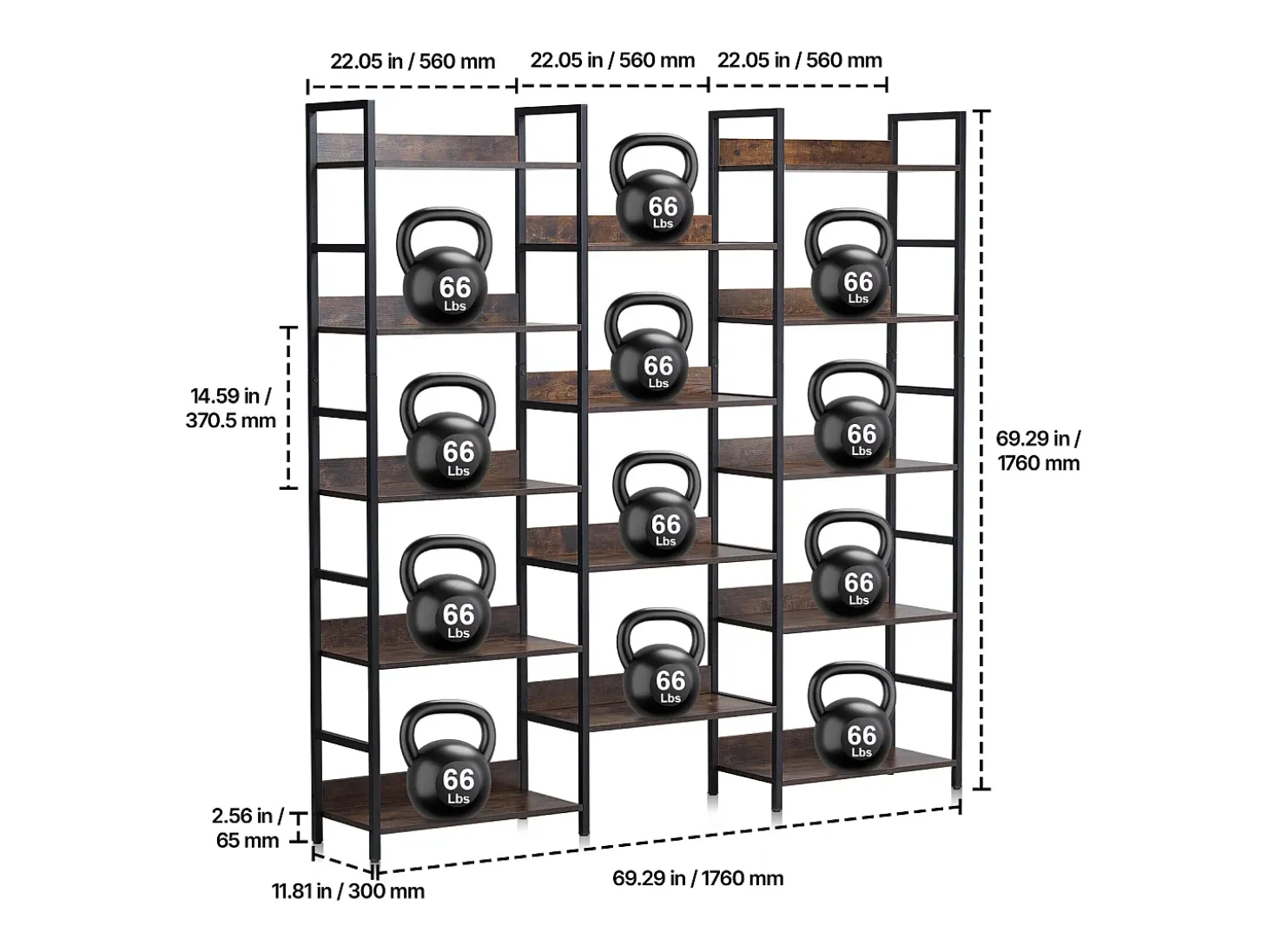 Estantería SucceBuy, Rústica de Metal con 14 Niveles para Salón, Dormitorio y Oficina