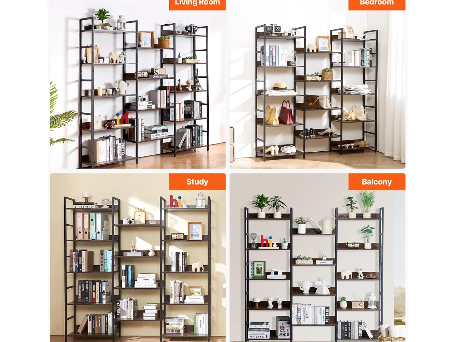 Estantería SucceBuy, Rústica de Metal con 14 Niveles para Salón, Dormitorio y Oficina