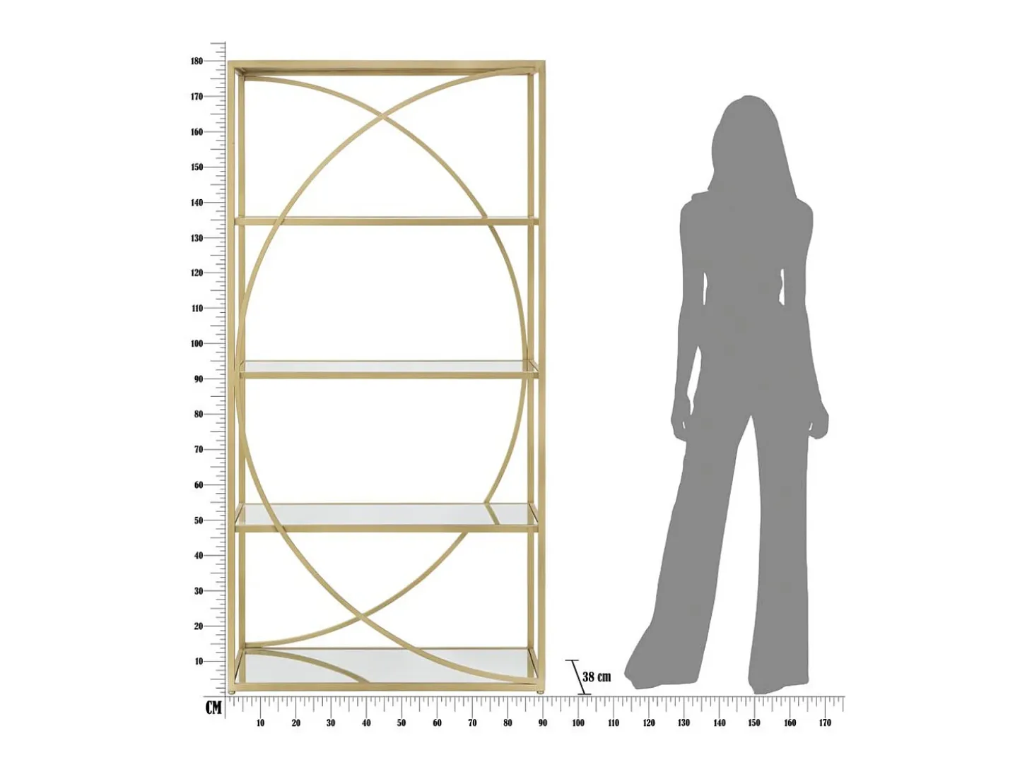 Estantería VKH219, Oro, 90x38x180 cm, Kendra Home