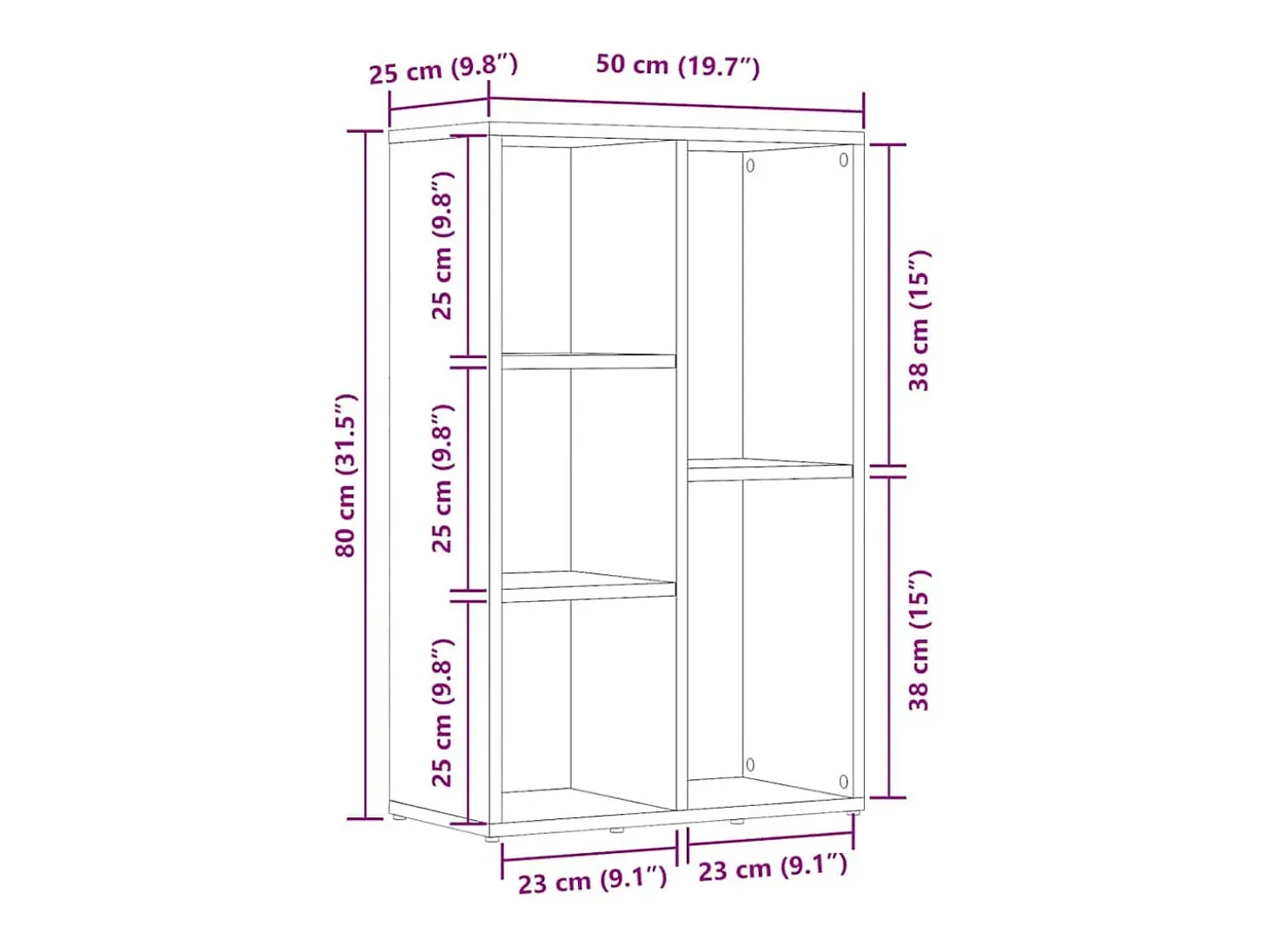Estantería/Aparador madera contrachapada roble humo 50x25x80 cm