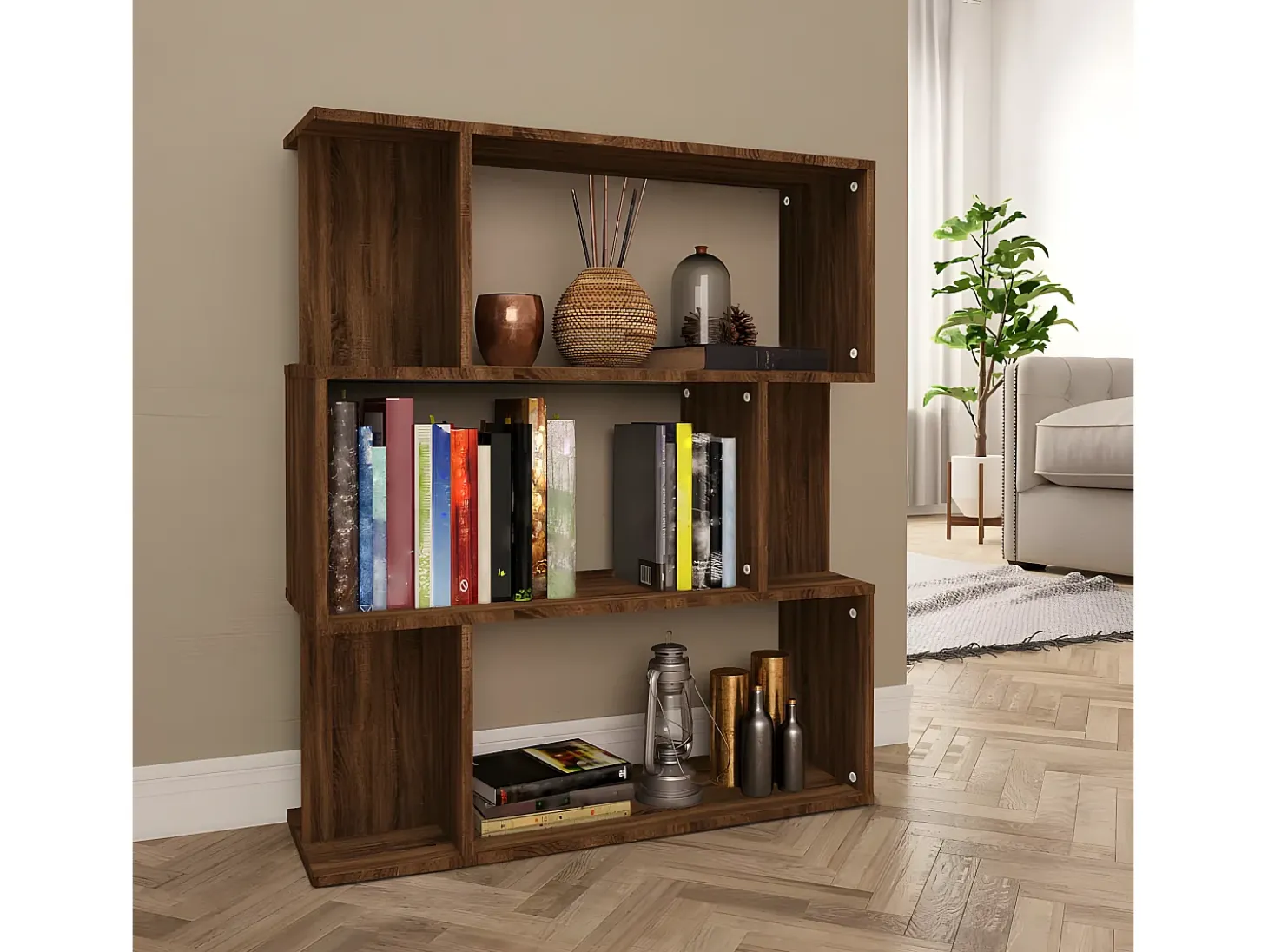 Estantería/Biombo madera contrachapada marrón roble 80x24x96 cm
