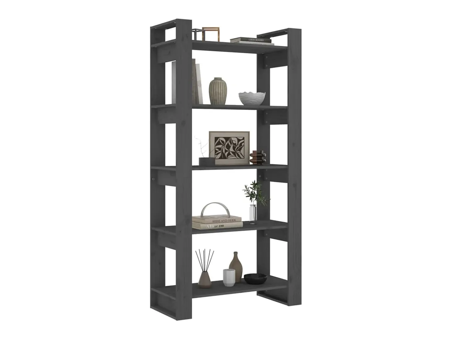 Estantería/divisor de espacios madera maciza gris 80x35x160 cm