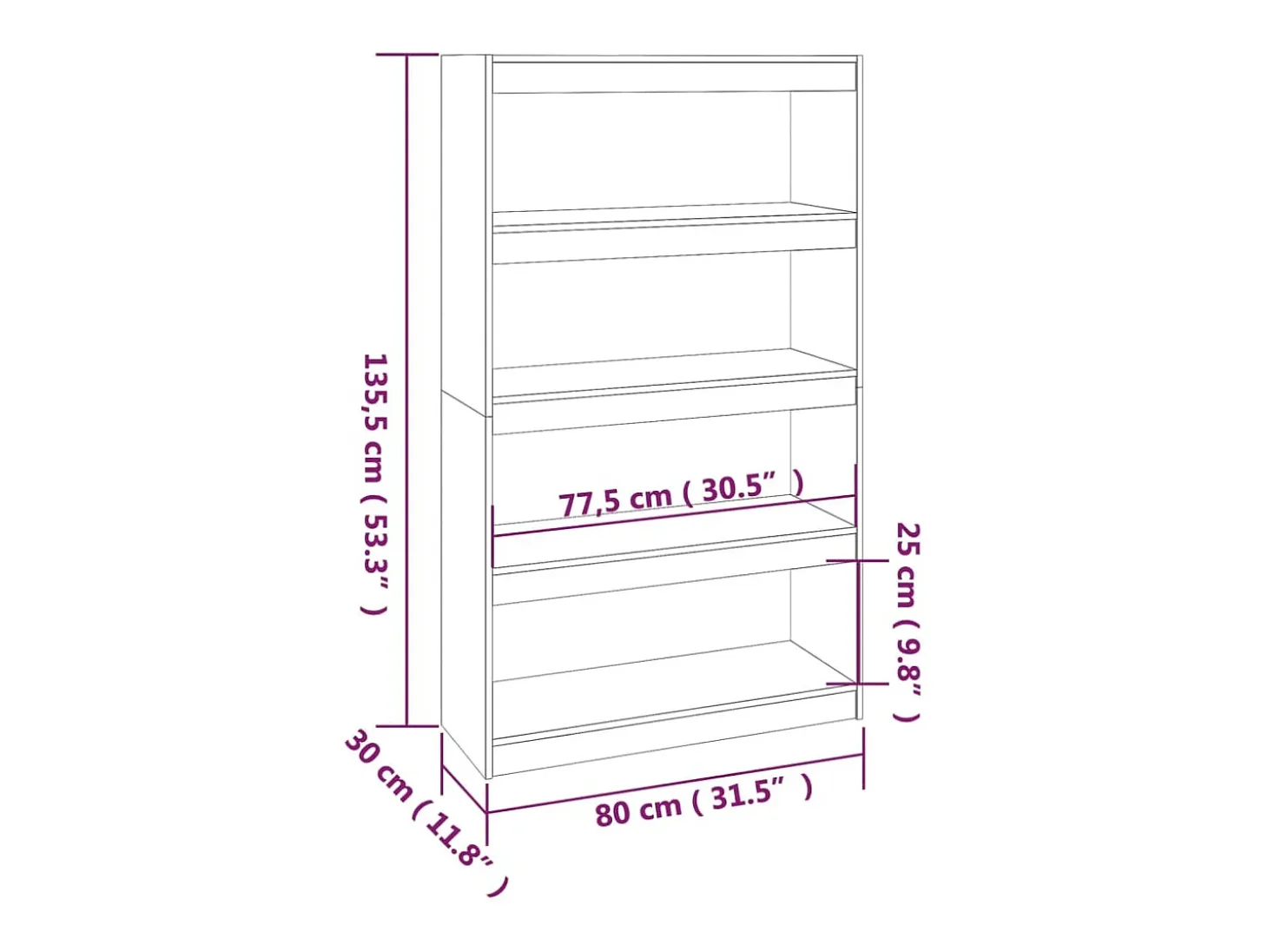 Estantería/divisor de espacios madera pino blanco 80x30x135,5cm